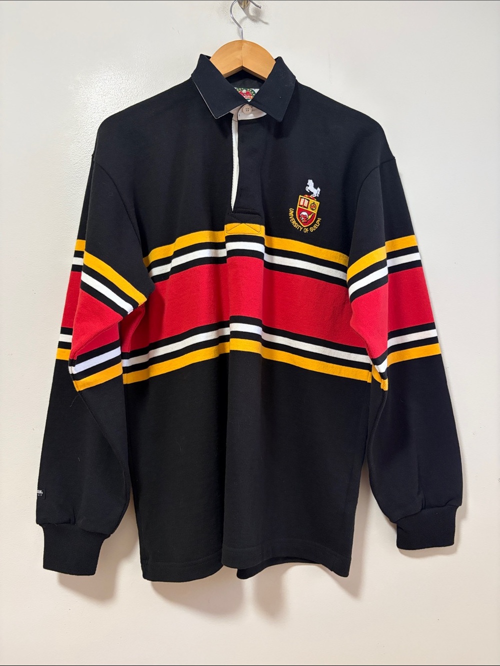 Barbarian Rugby Shirt Mens Large University of Guelph Black Red Yellow Polo